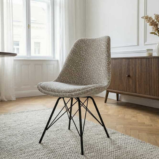4er Set Design-Klassiker Stuhl NORWAY beige-grau Leopard-Muster