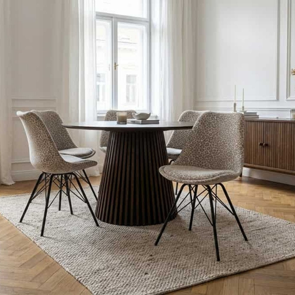 4er Set Design-Klassiker Stuhl NORWAY beige-grau Leopard-Muster