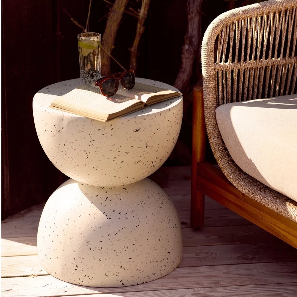 Design Beistelltisch FIBRA 45cm Fieberglass Outdoor Terrazzo-Look