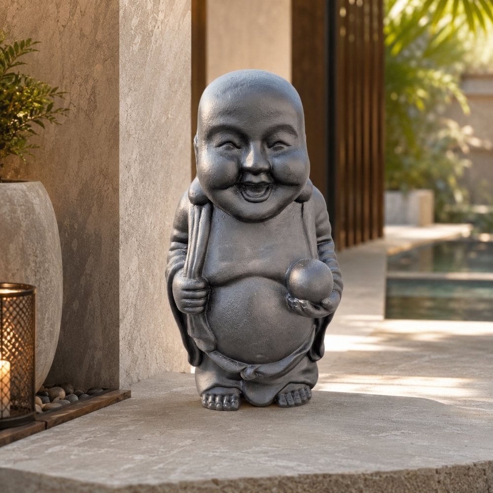 Dekorative Figur LUCKY BUDDHA 70cm antik-schwarz Garten Indoor