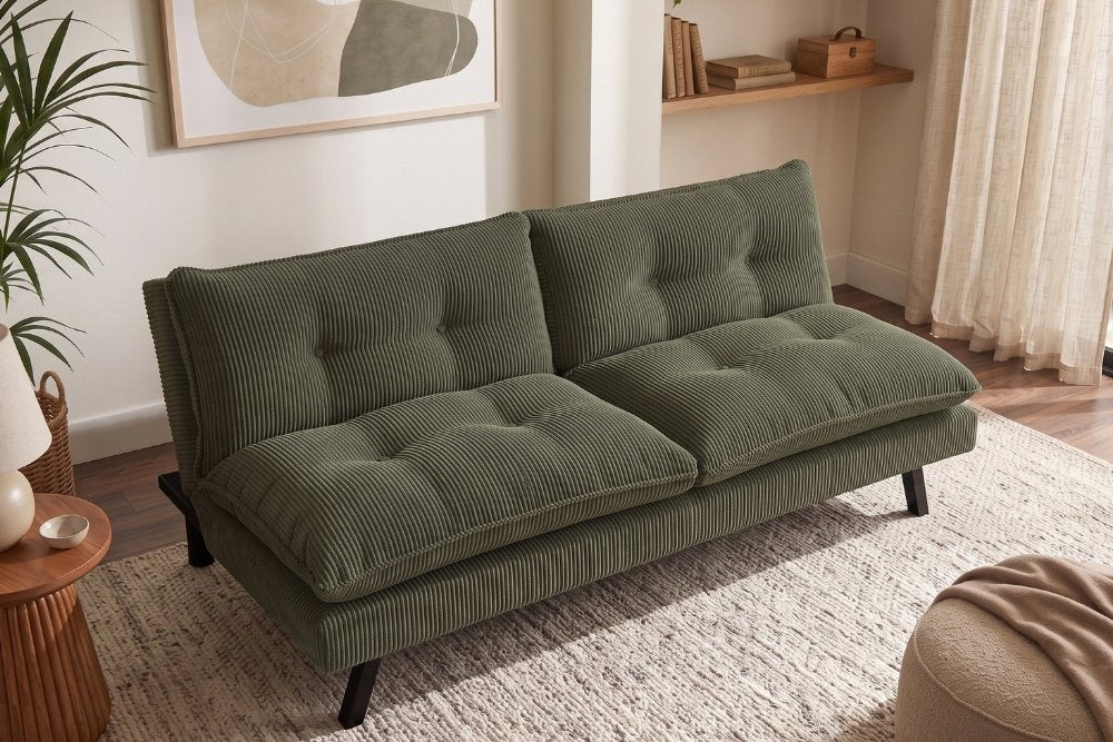 Schlafsofa CAPULO Grün Cord 190cm 3-Sitzer Couch modern