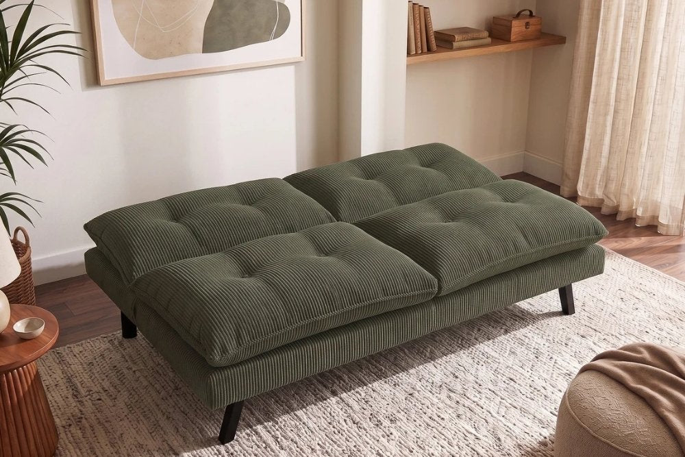 Schlafsofa CAPULO Grün Cord 190cm 3-Sitzer Couch modern