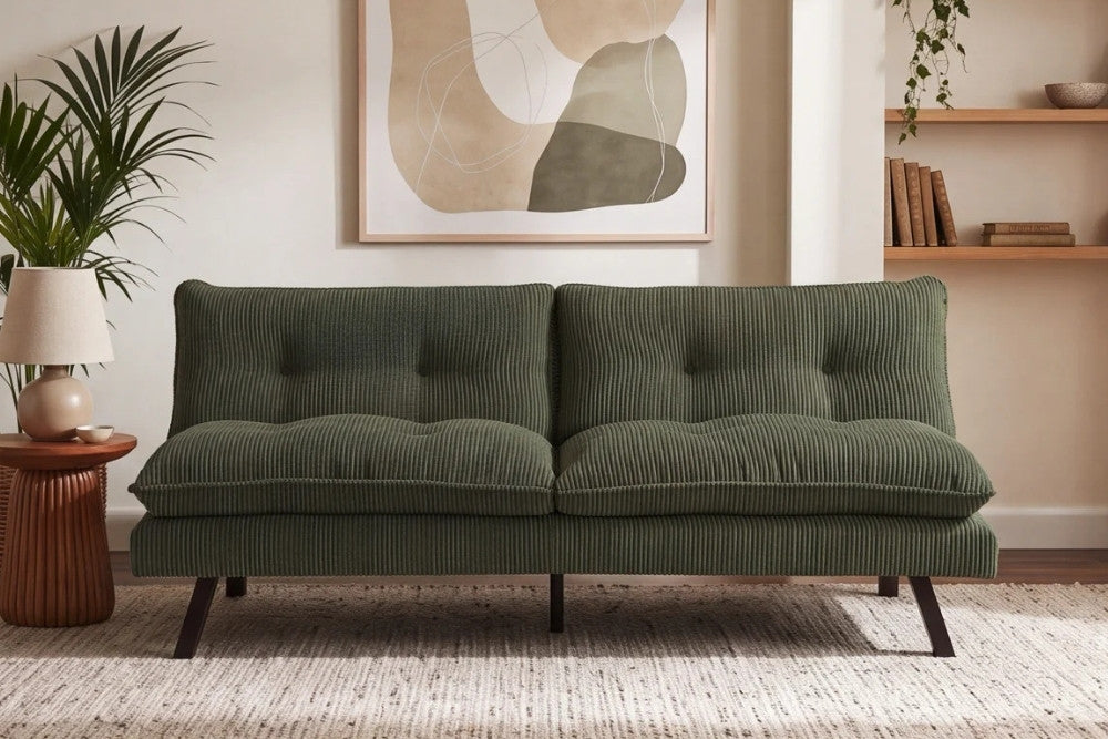 Schlafsofa CAPULO Grün Cord 190cm 3-Sitzer Couch modern