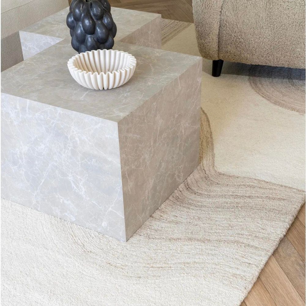 Design Couchtisch POSTATO 40cm Marmor-Look beige creme Betonoptik