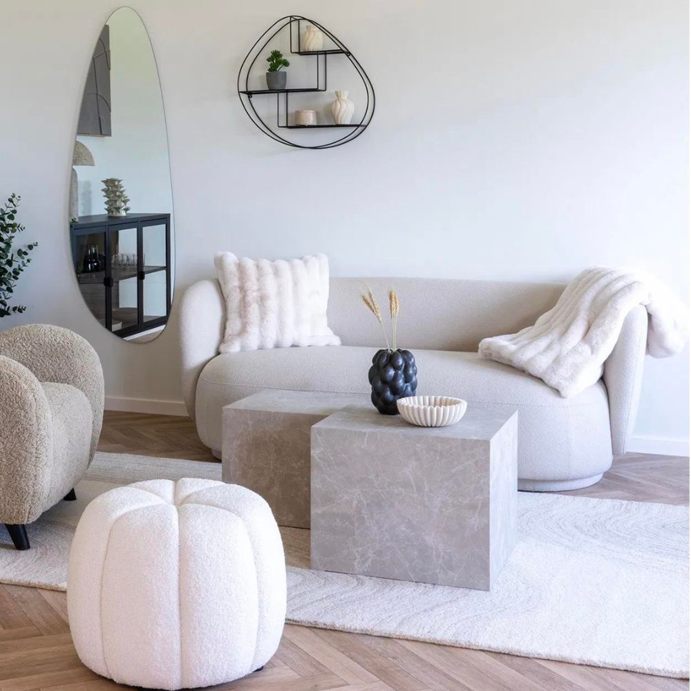 Design Couchtisch POSTATO 40cm Marmor-Look beige creme Betonoptik