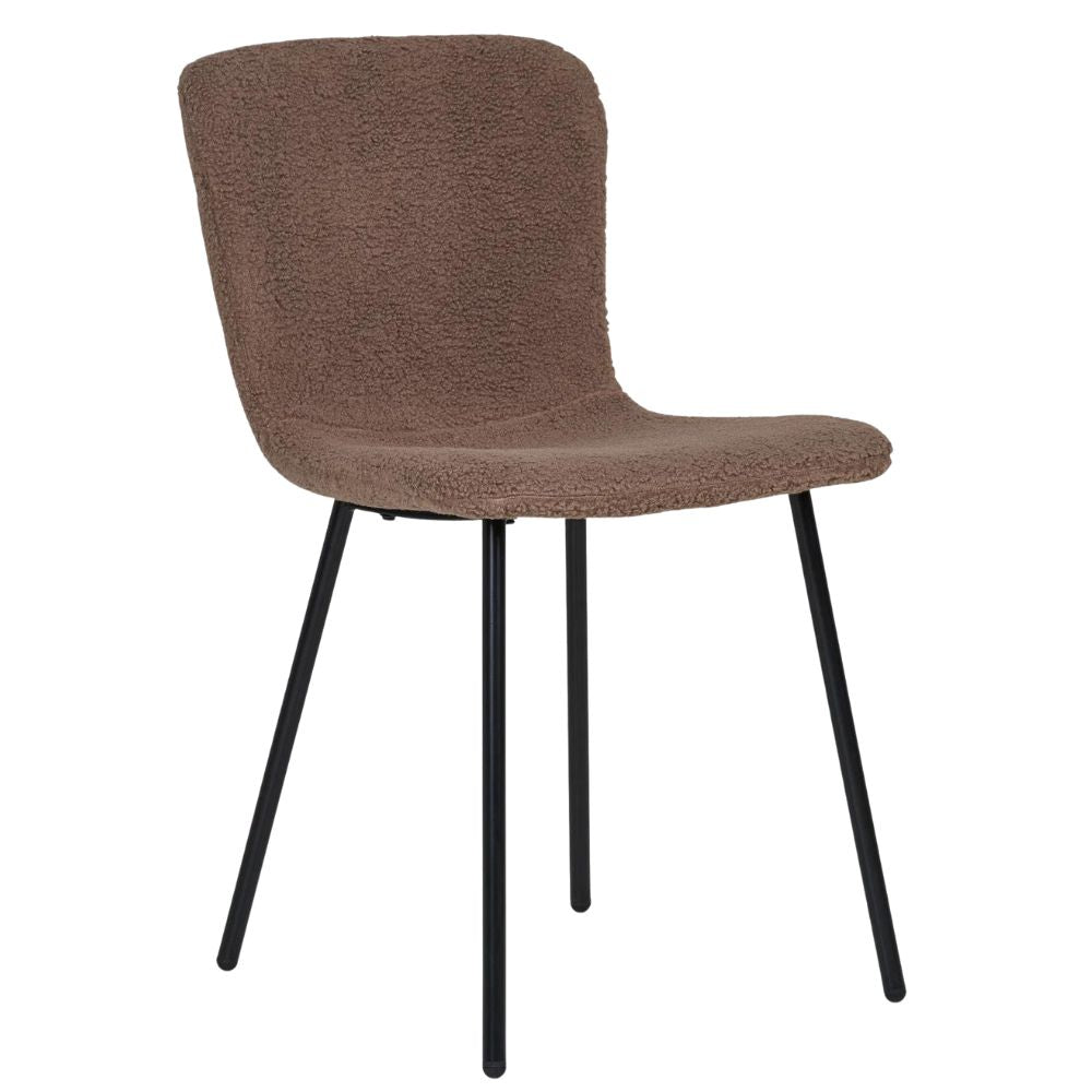 2er Set - Retro Stuhl HANNA braun Bouclé-Stoff schwarze Beine