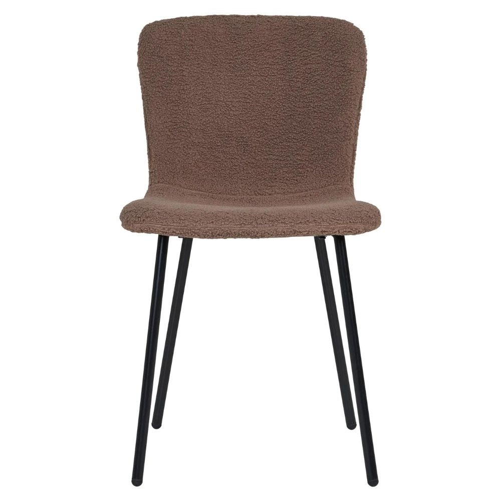 2er Set - Retro Stuhl HANNA braun Bouclé-Stoff schwarze Beine