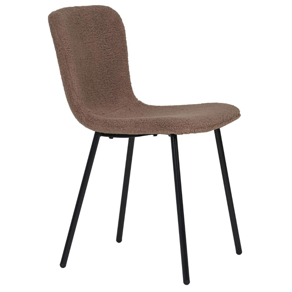 2er Set - Retro Stuhl HANNA braun Bouclé-Stoff schwarze Beine