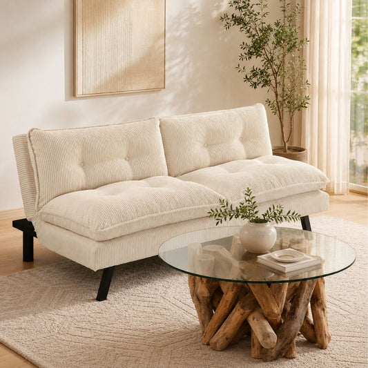 Schlafsofa CAPULO Beige Cord 190cm 3-Sitzer Couch modern