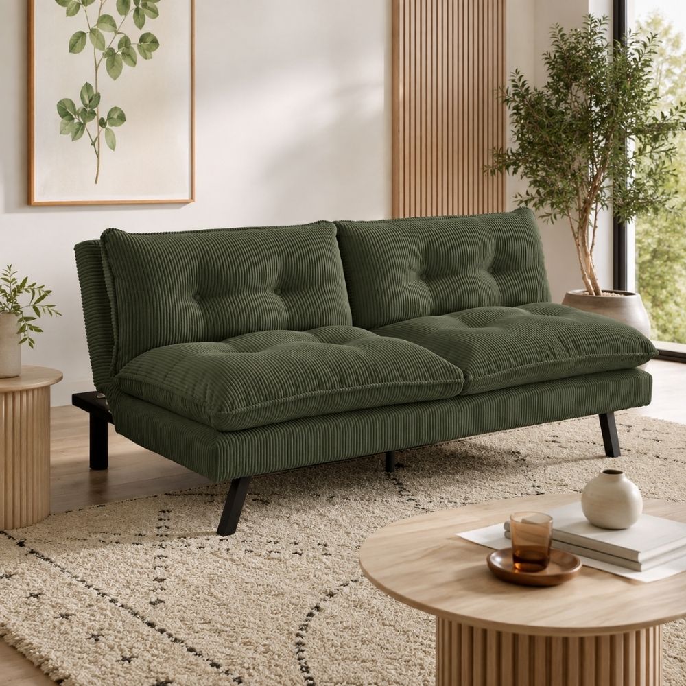 Schlafsofa CAPULO Grün Cord 190cm 3-Sitzer Couch modern