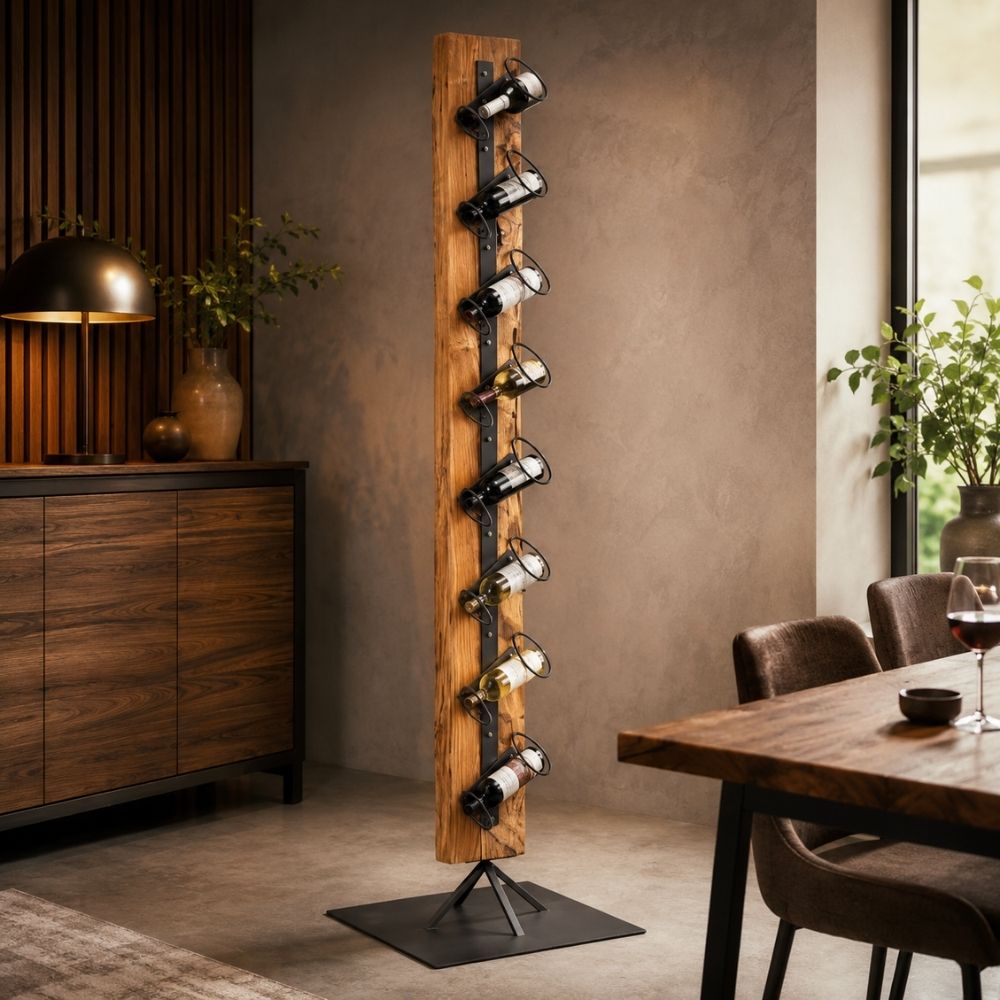 Freistehendes Weinregal RANJA 140cm Massivholz Teak & Metall