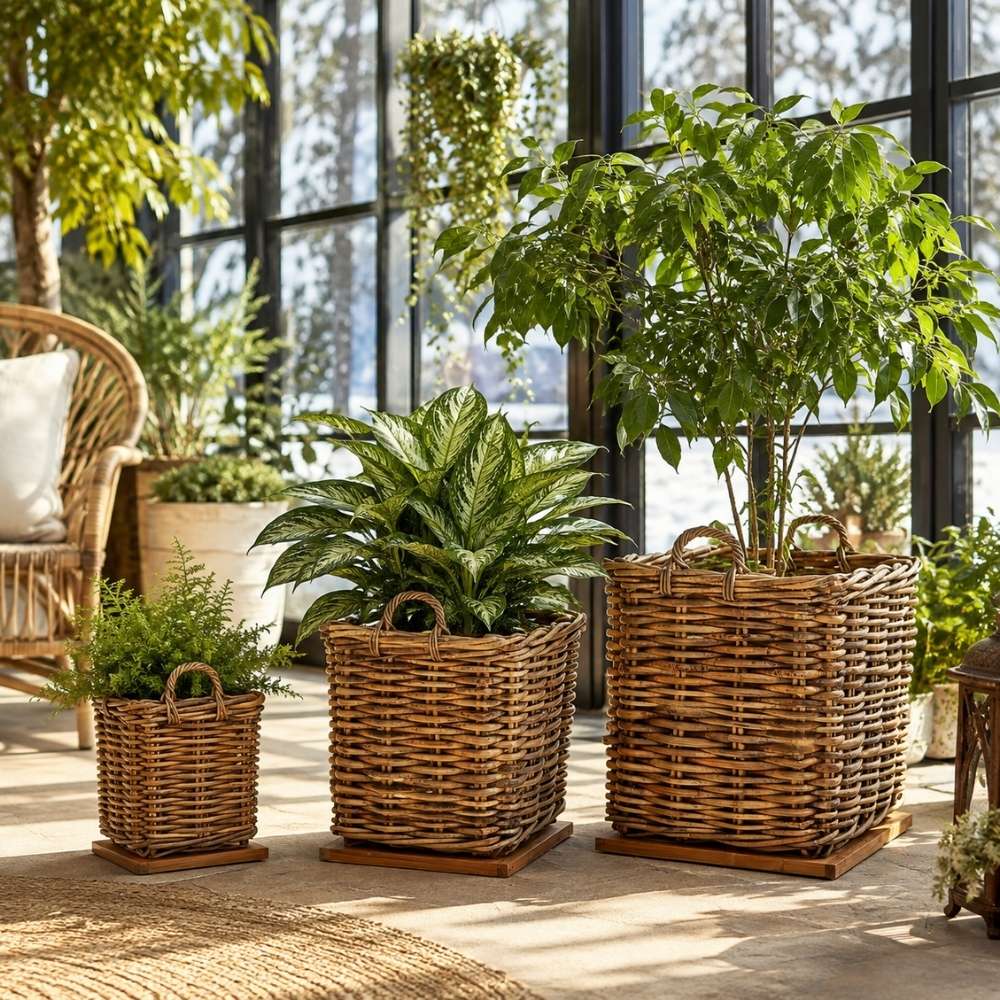 Dickes CL Rattan Korb CESTINO braun ca.85cm Teakbodenplatte