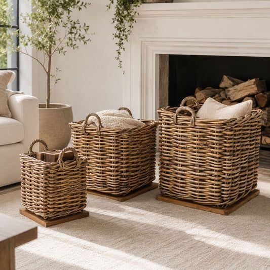 Dickes CL Rattan Korb CESTINO braun ca.85cm Teakbodenplatte