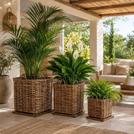 Dickes CL Rattan Korb CESTINO braun ca.70cm Teakbodenplatte