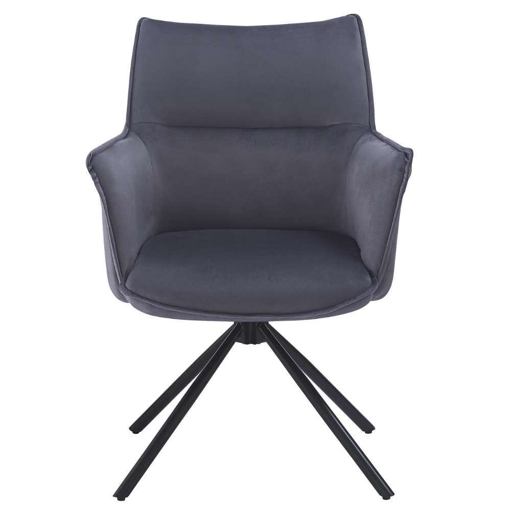 Drehbarer Design Stuhl AURELIA dunkel-grau Samt Metallgestell 360°