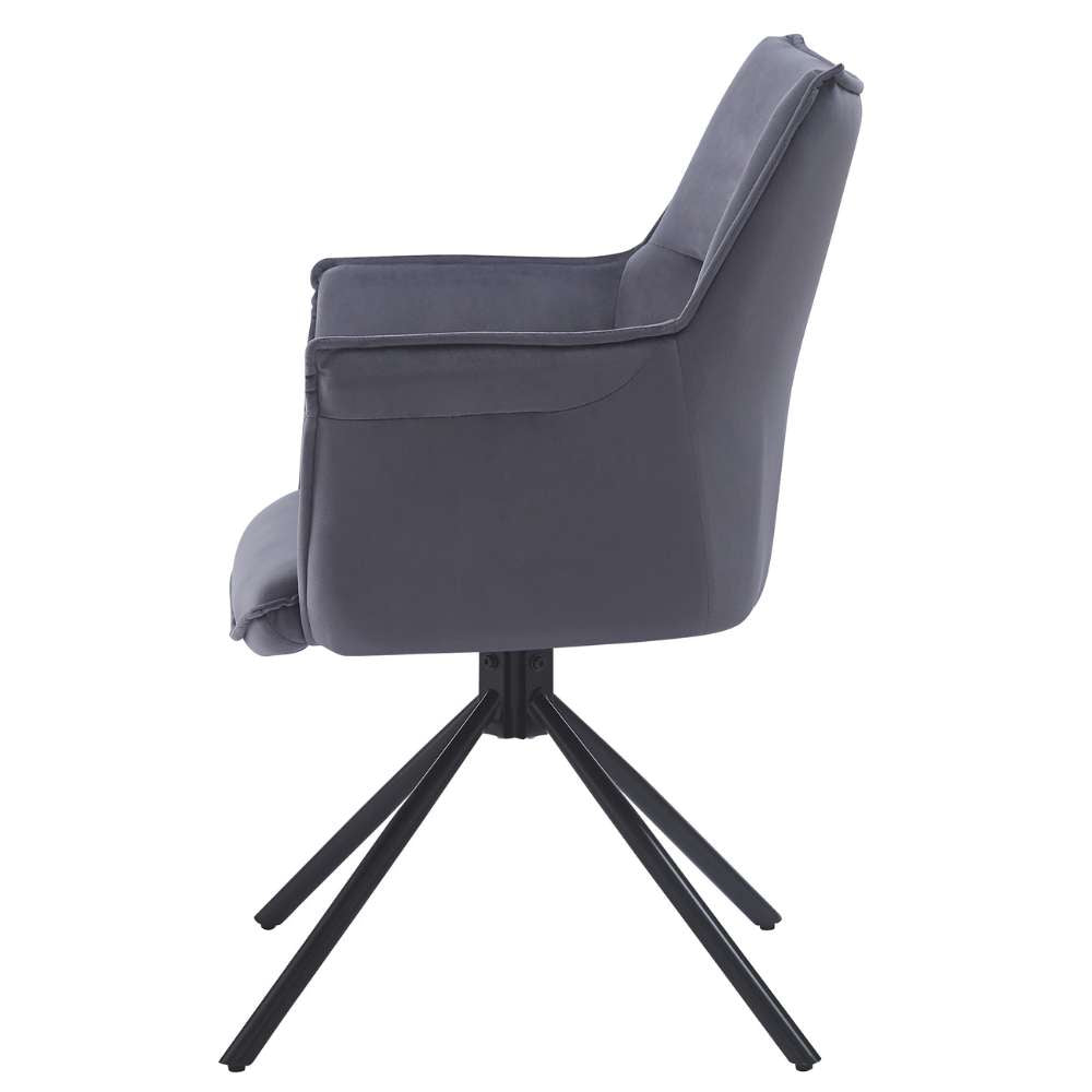 Drehbarer Design Stuhl AURELIA dunkel-grau Samt Metallgestell 360°