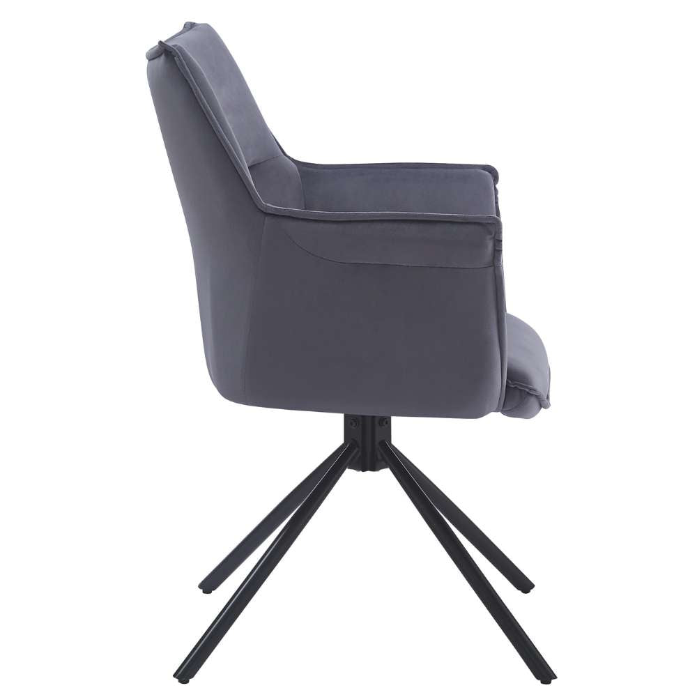 Drehbarer Design Stuhl AURELIA dunkel-grau Samt Metallgestell 360°