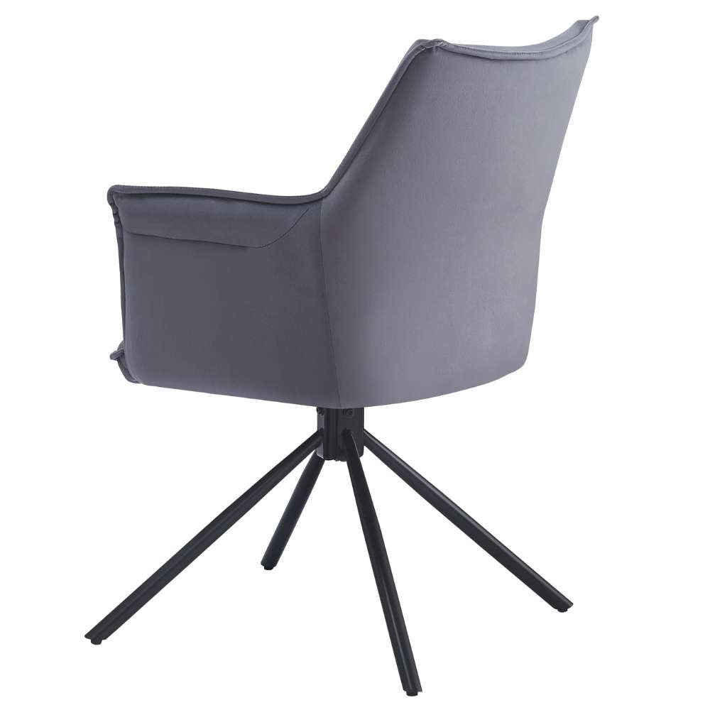 Drehbarer Design Stuhl AURELIA dunkel-grau Samt Metallgestell 360°