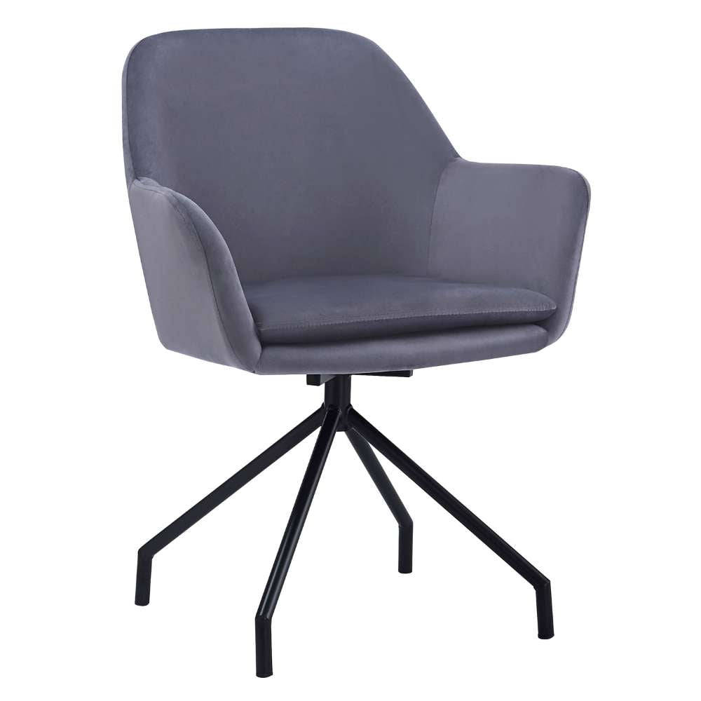 Drehbarer Stuhl JUDIKA dunkel-grau Samt 360° mit Armlehne Metallbeine