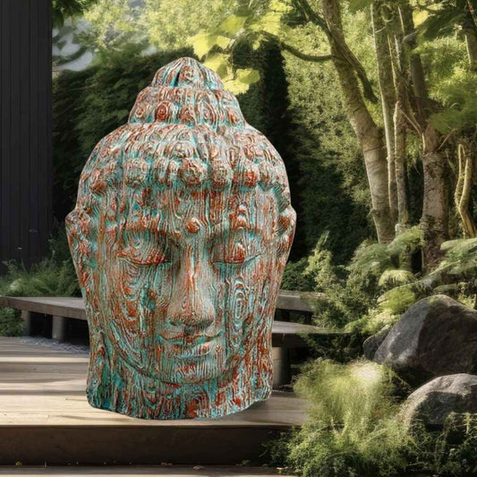 Exklusiver Buddha Kopf BESAR ca. H110cm kupfer-grün Outdoor Indoor