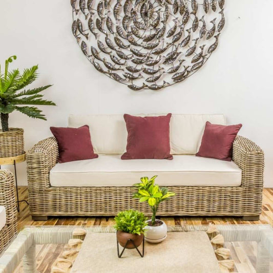 Gemütliches 3-Sitzer Lounge Sofa LIVING Rattan in Grey ca. L200cm