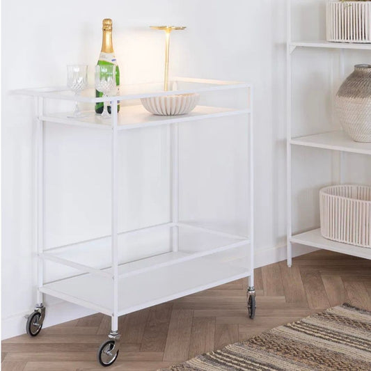 Moderner Barwagen LEVEN 80cm weiss Servierwagen Küchenwagen Rollen
