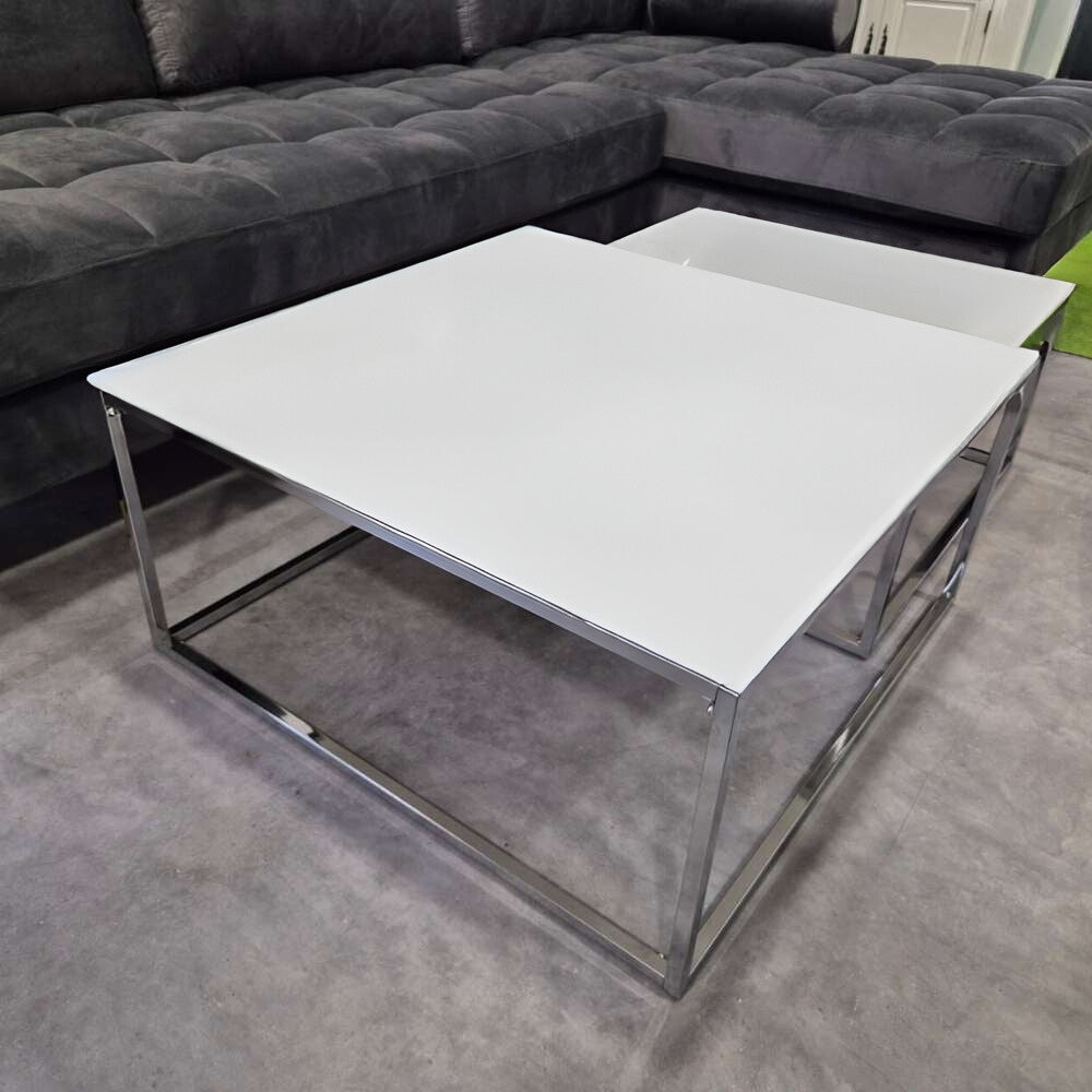 2er Set Design Couchtisch MENTO 75cm Sicherheitsglas 8mm Chrom