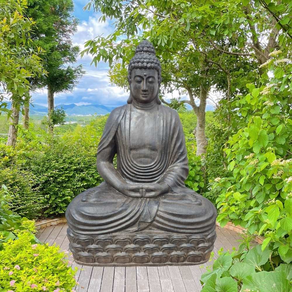 Dekorative Figur BUDDHA PRAYER 160cm antik-schwarz Garten Indoor