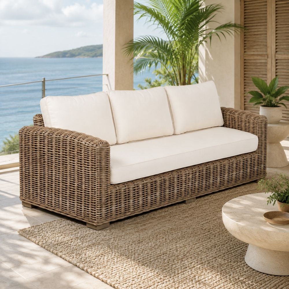 Gemütliches 3-Sitzer Lounge Sofa LIVING Rattan in Grey ca. 200cm