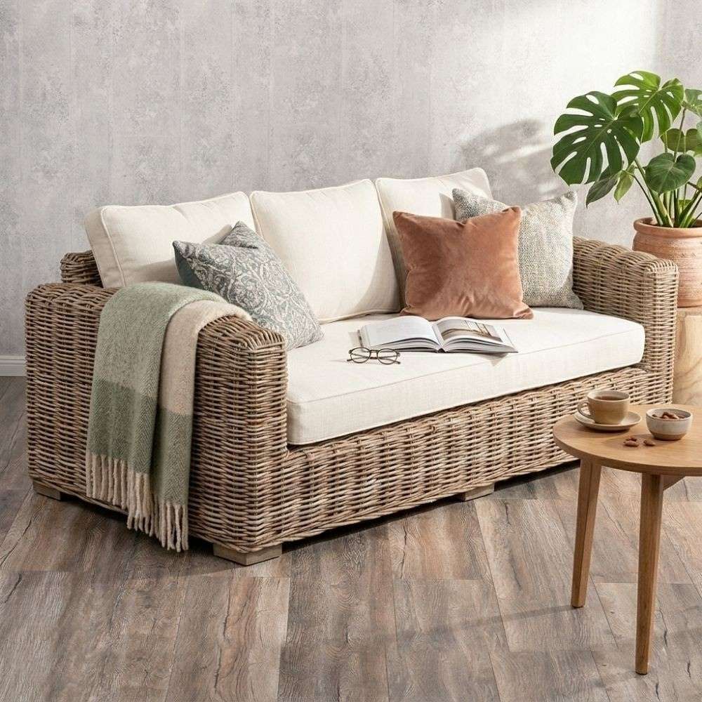 Gemütliches 3-Sitzer Lounge Sofa LIVING Rattan in Grey ca. 200cm