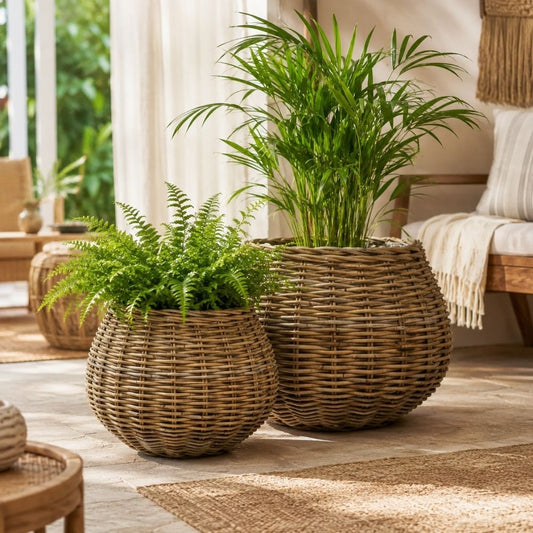 Natürliches 2-tlg. Korbset VERONA 55cm Kubu-Rattan Pflanzkorb