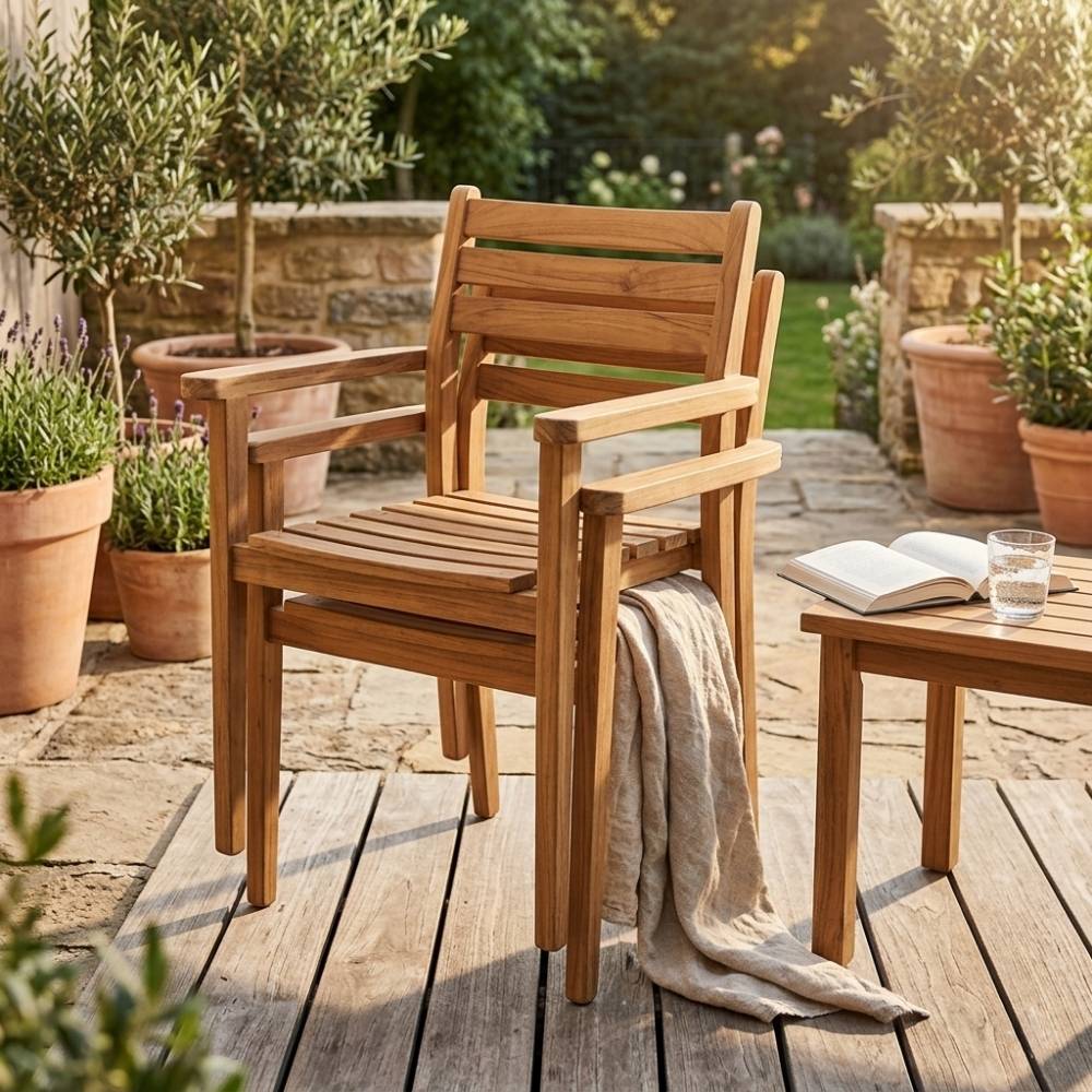 2er Set Teakstuhl MICA - stapelbar - Teakholz für Terrasse Balkon