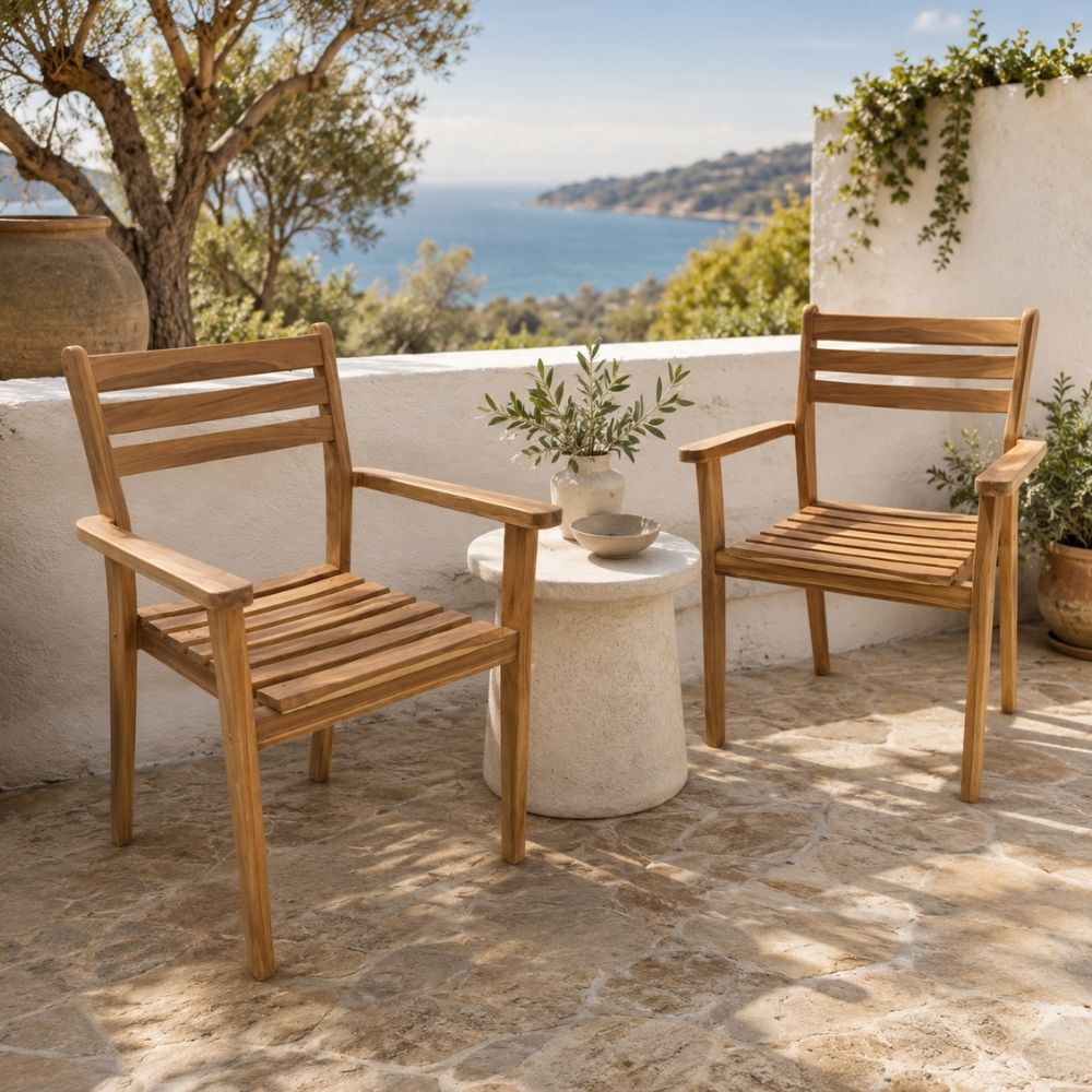 2er Set Teakstuhl MICA - stapelbar - Teakholz für Terrasse Balkon