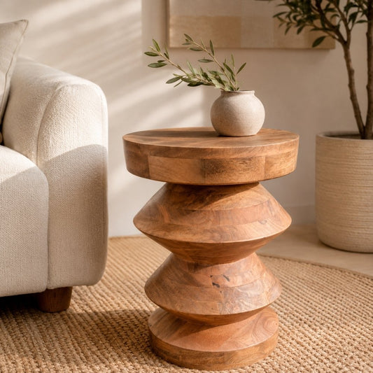Massivholz Beistelltisch KITAR-C 50cm Mangoholz natural Handmade