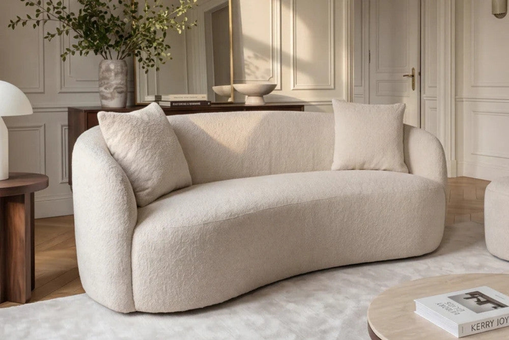 Design Sofa ARCO champagner beige 2-Sitzer Bouclé 180cm Federkern
