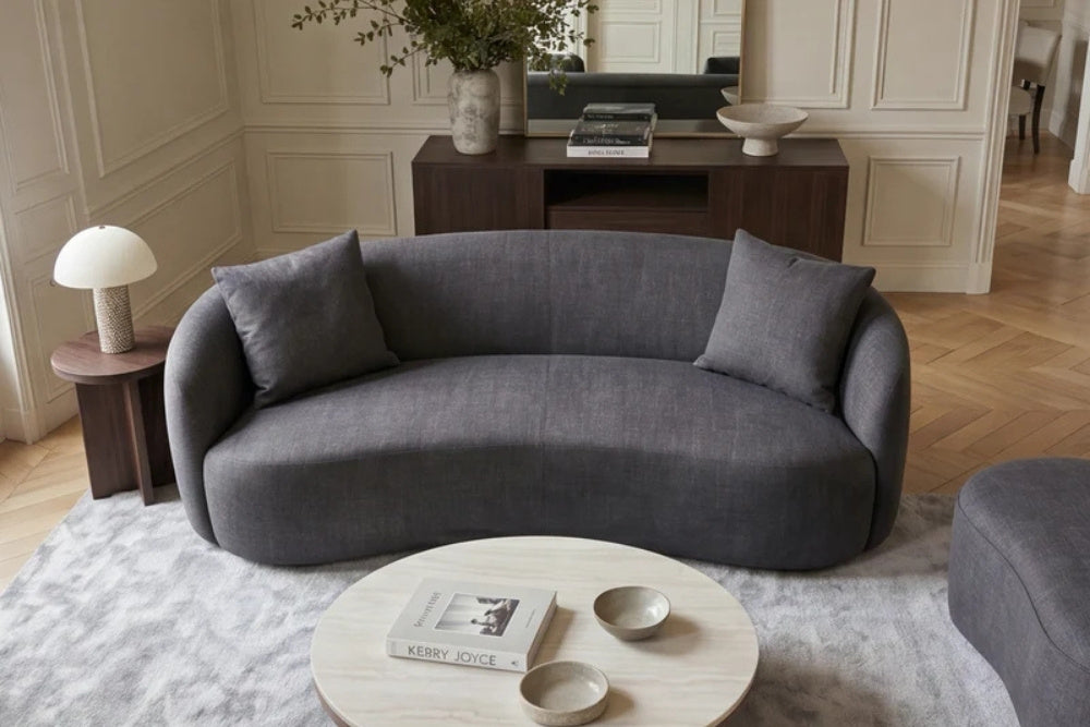 Design Sofa ARCO grau 2-Sitzer Couch Samt 180 cm Federkern