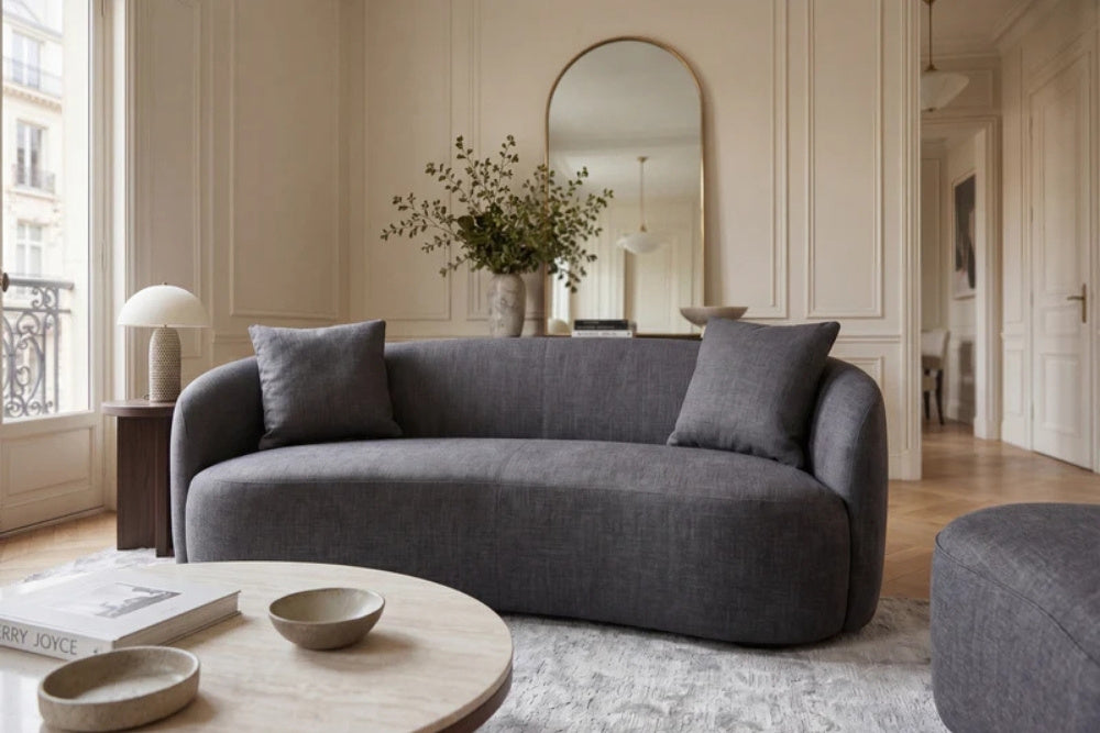 Design Sofa ARCO grau 2-Sitzer Couch Samt 180 cm Federkern