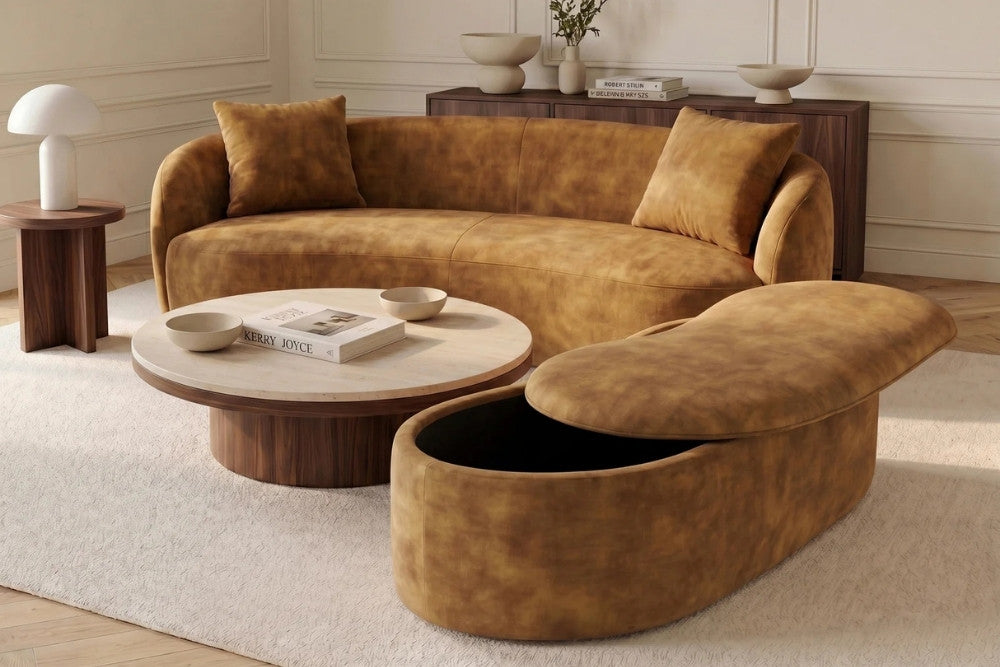 Design Polsterbank ARCO 120cm senf-gelb Samt Sitzbank Stauraum