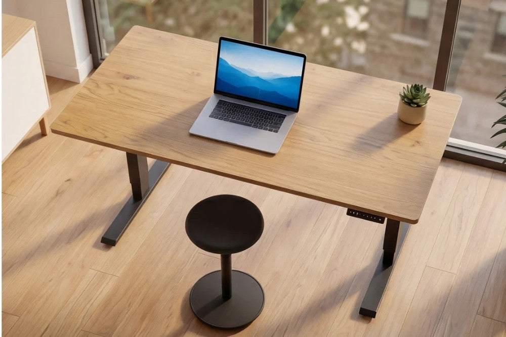 Höhenverstellbarer Schreibtisch KANTOR 120cm Eiche Metall