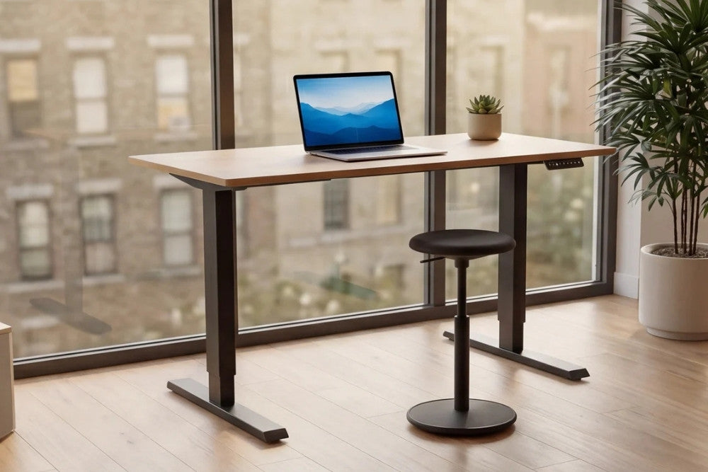 Höhenverstellbarer Schreibtisch KANTOR 120cm Eiche Metall