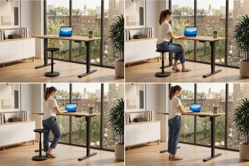 Höhenverstellbarer Schreibtisch KANTOR 120cm Eiche Metall