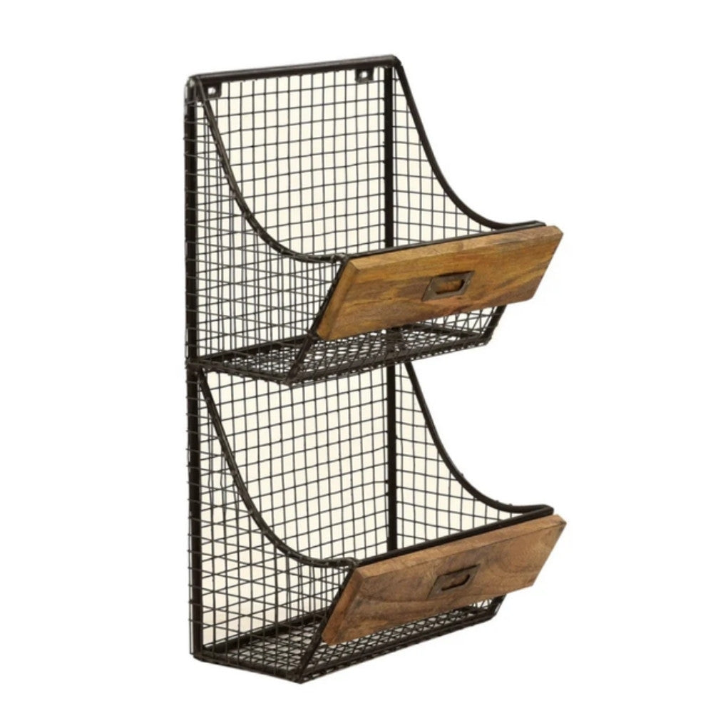 Hängekorb TOKRI 65cm Metall & Mangoholz Natur Wandregal