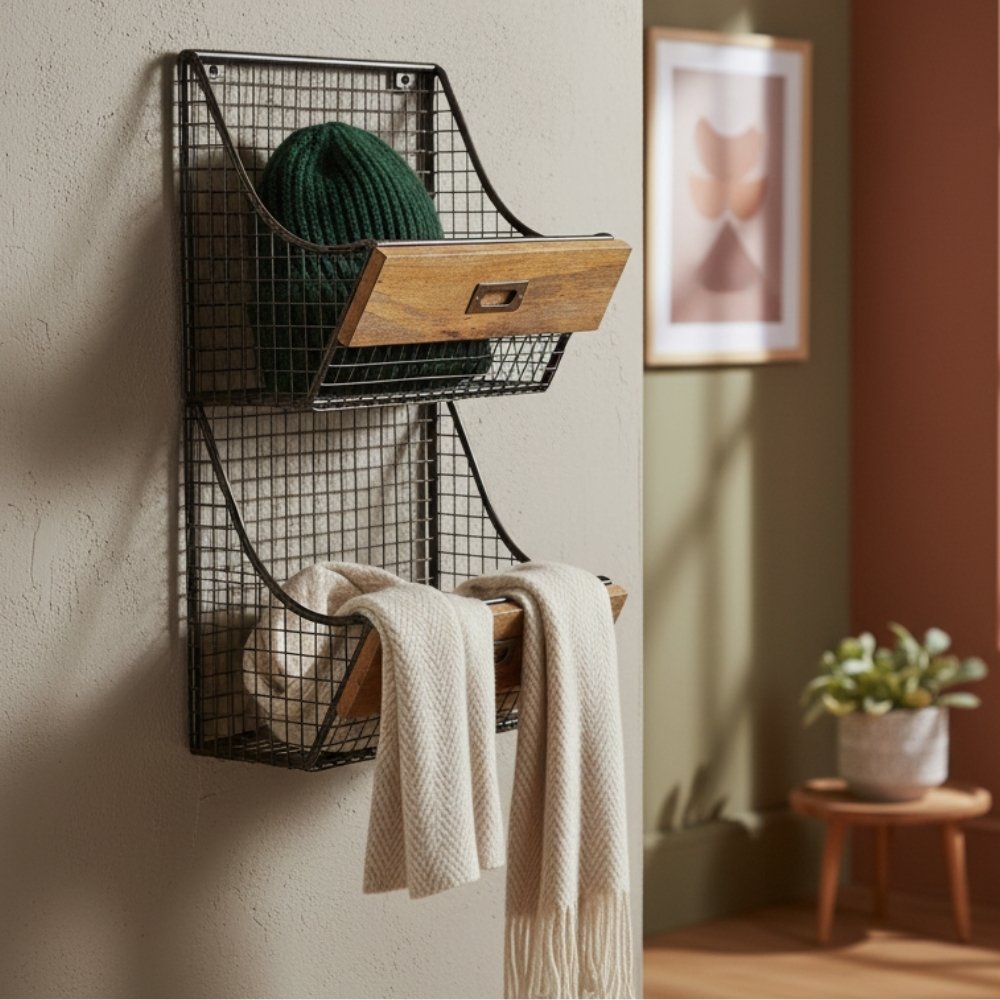 Hängekorb TOKRI 65cm Metall & Mangoholz Natur Wandregal