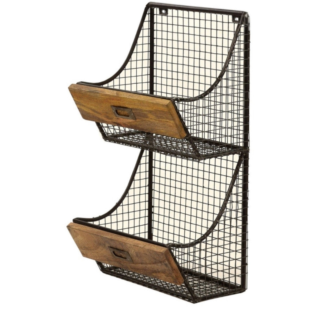 Hängekorb TOKRI 65cm Metall & Mangoholz Natur Wandregal