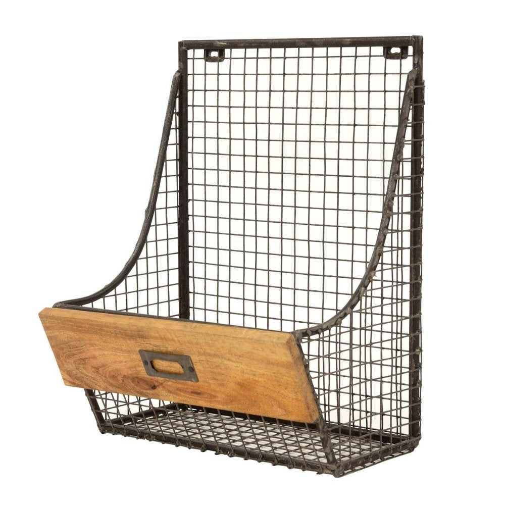 Hängekorb TOKRI 40cm Metall & Mangoholz Natur Wandregal