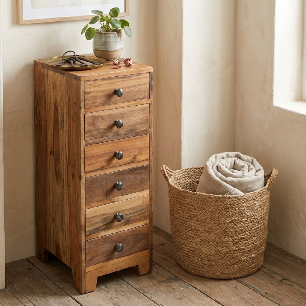 Altholz-Beistellschrank PARADOR 73cm Kommode mit 6 Schubladen