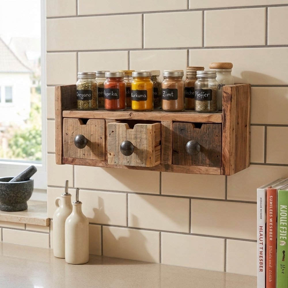 Altholz-Regal DARA 35cm 3 Schubladen Unikat Recyceltes Holz