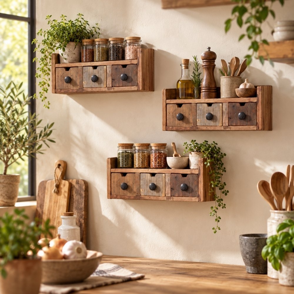 Altholz-Regal DARA 35cm 3 Schubladen Unikat Recyceltes Holz