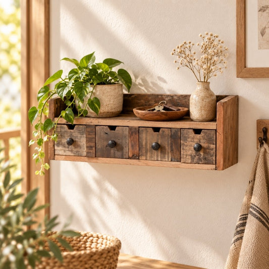 Altholz-Regal DARA 45cm 4 Schubladen Unikat Recyceltes Holz