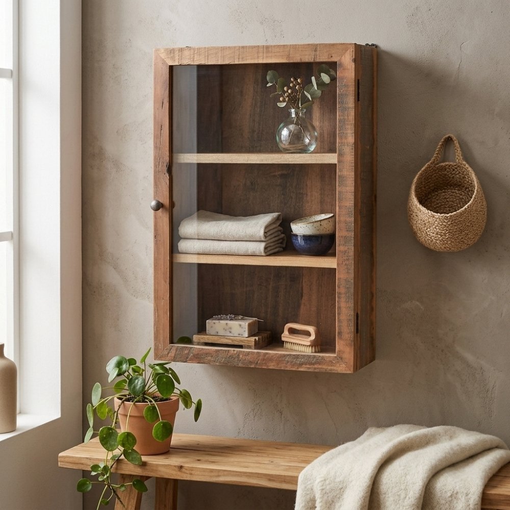 Altholz Wandschrank MURO Glastür 40cm Vitrine Gewürzschrank